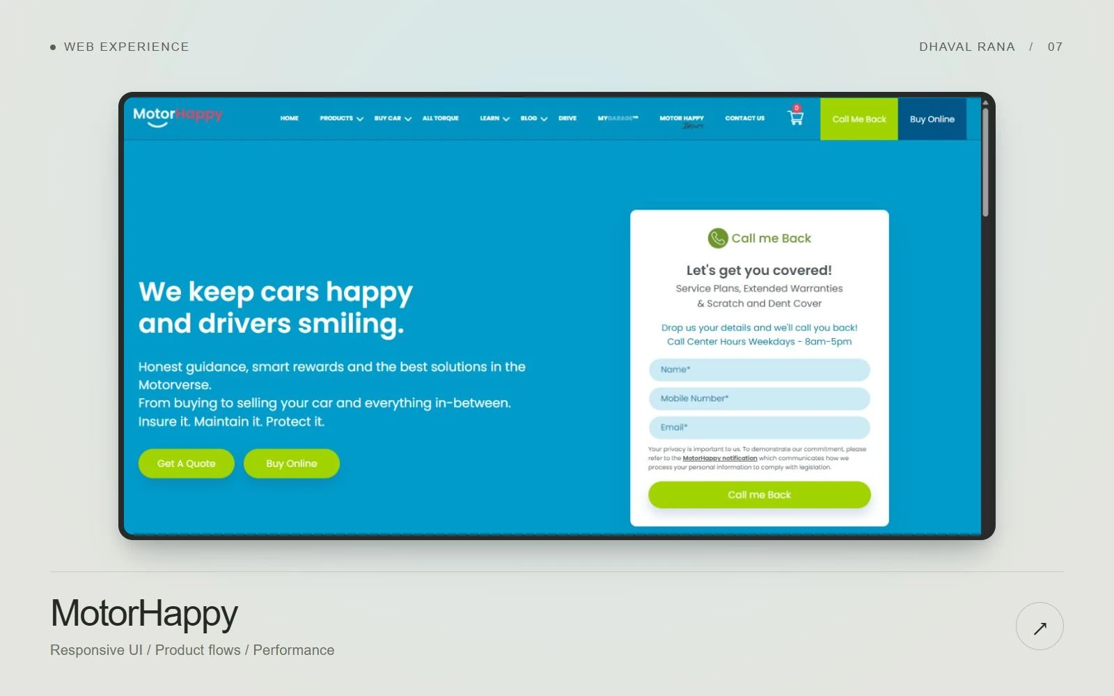 MotorHappy live website interface