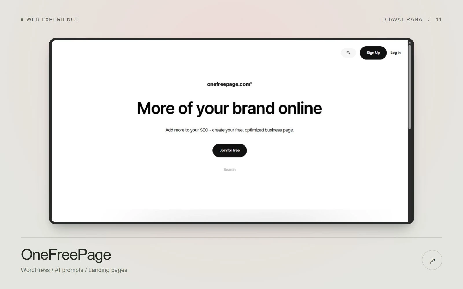OneFreePage live website interface